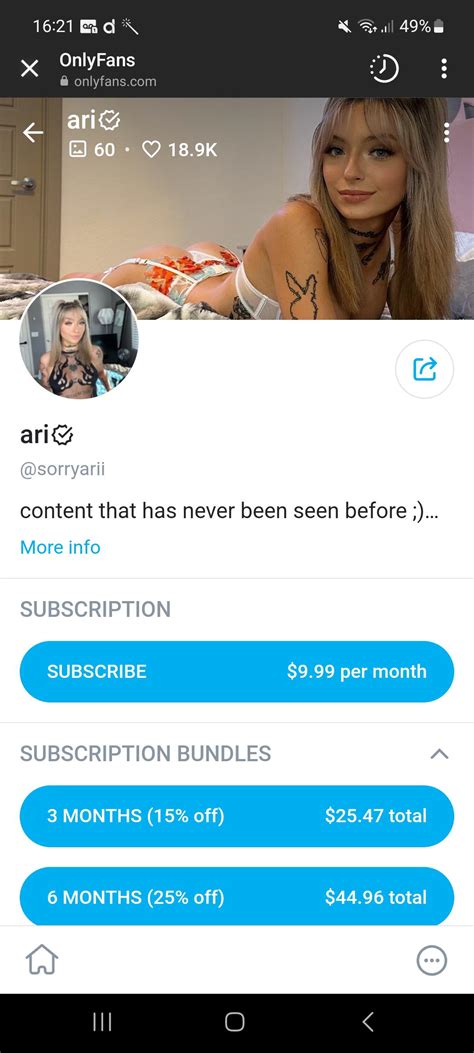 Sorryarii onlyfans - 100% (2 votes) Video Details. Report Video. Screenshots. Share. Comments (0) Duration: 2:11 Views: 6 427 Submitted: 2 years ago. Description: Sorryarii aka Ari Jeter Onlyfans …